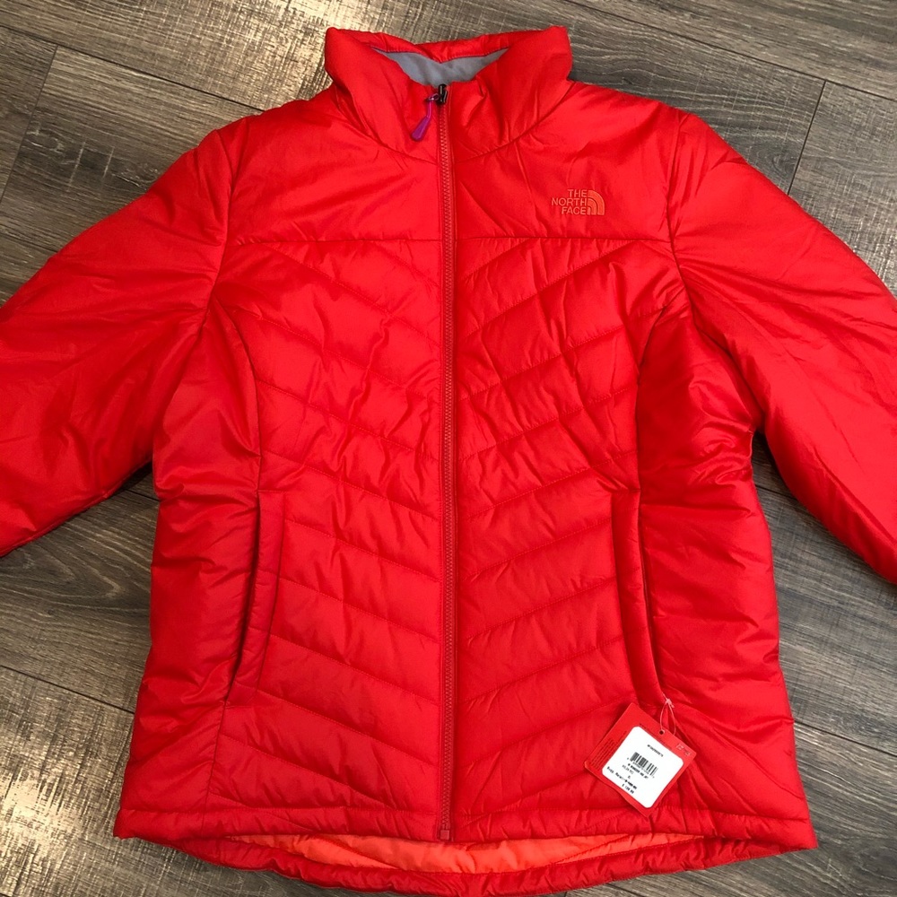 The North Face melon red insulated jacket